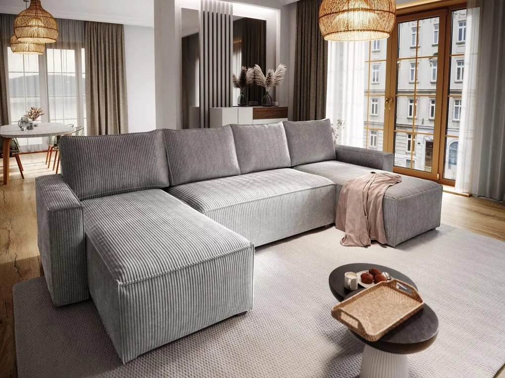 Svetlosivá sedacia súprava do U SMART COSARO 295x140 cm