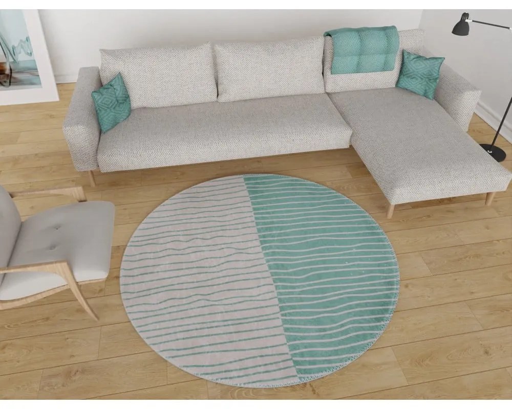 Umývateľný okrúhly koberec v krémovo-tyrkysovej farbe ø 80 cm Yuvarlak – Vitaus