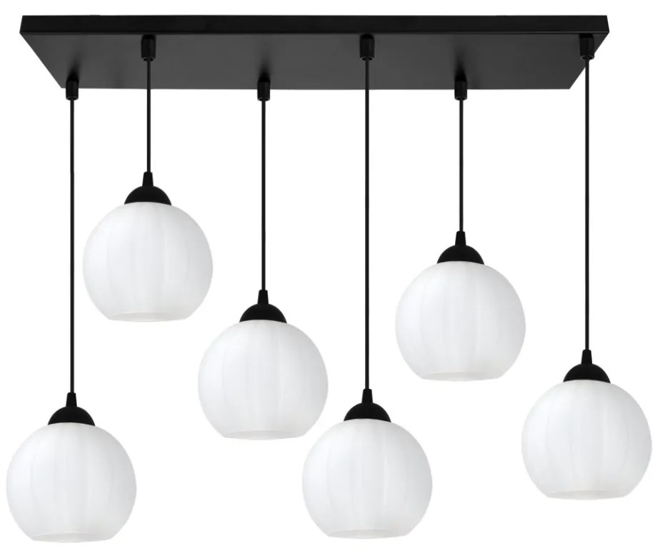 Závesné svietidlo Costa, 6x biele sklenené tienidlo, b