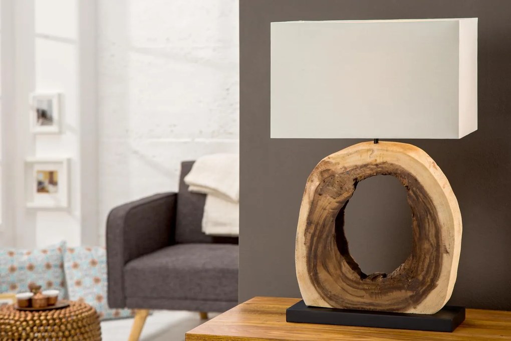 IIG -  Dizajnová stolová lampa CYCLE 60 cm béžová z teakového dreva