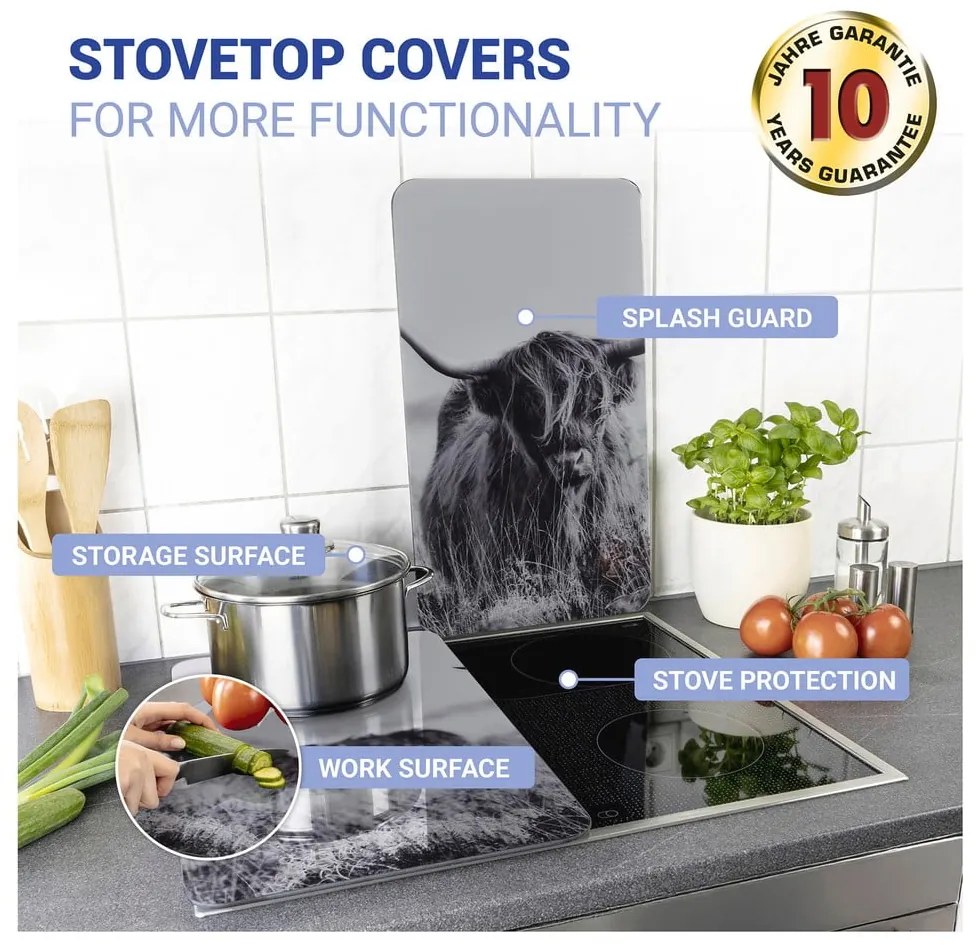 Kryty na sporák v súprave 2 ks z tvrdeného skla 30x52 cm Universal Highland Cattle – Wenko