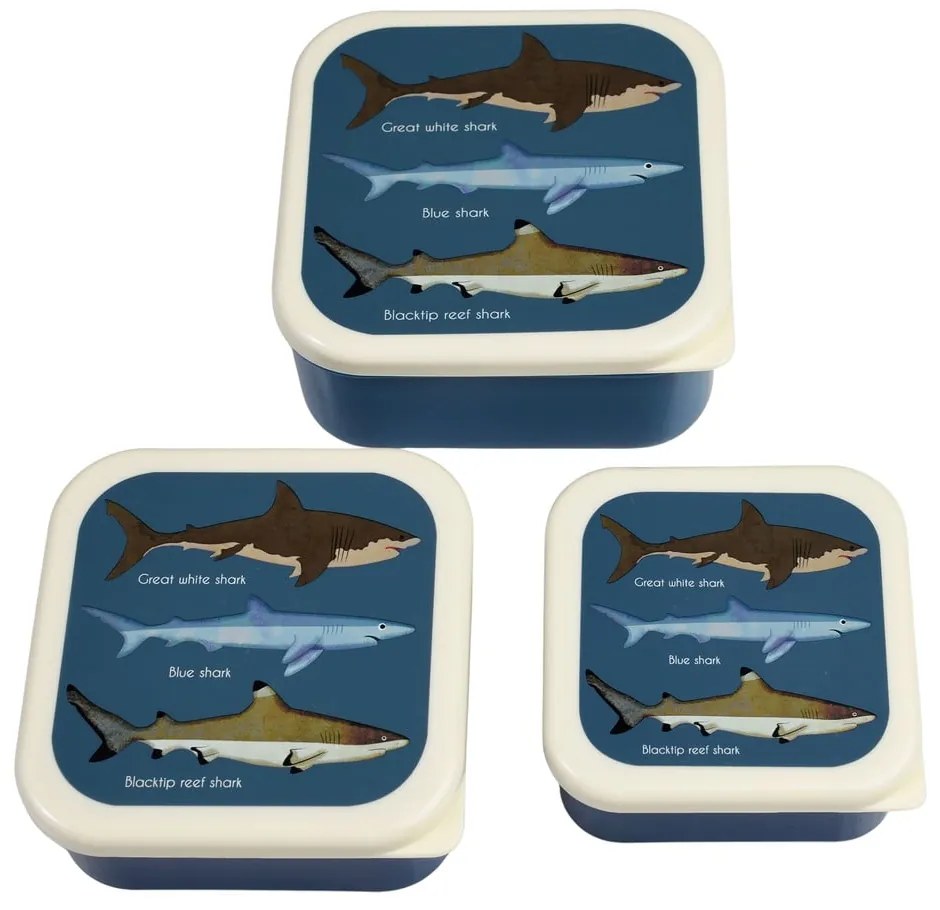 Tmavomodré detský desiatový box 3 ks Sharks – Rex London