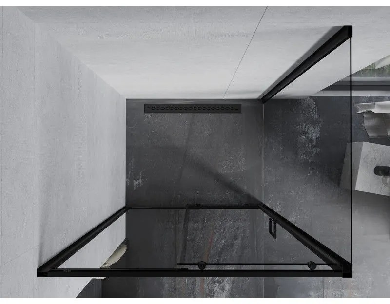 Mexen Apia, sprchový kút s posuvnými dverami 135 (dvere) x 100 (stena) cm, 6mm číre sklo, čierny profil + biela sprchová vanička SLIM, 840-135-100-70-00