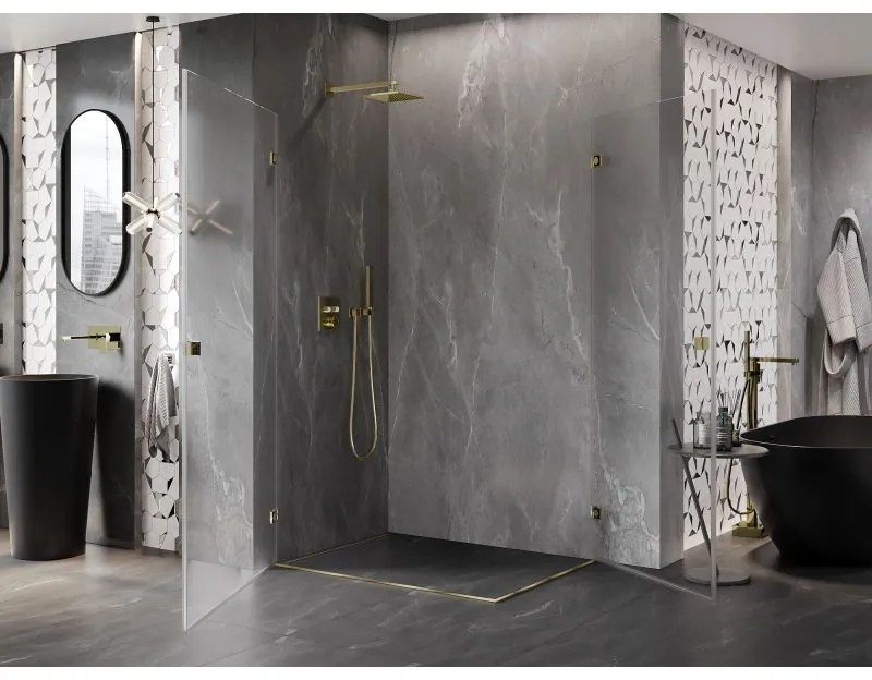 Mexen Lunar-B Duo, výklopný sprchový kút 95 x 75 cm, 8mm číre sklo, zlatý profil, 832-095L-075P-50-00