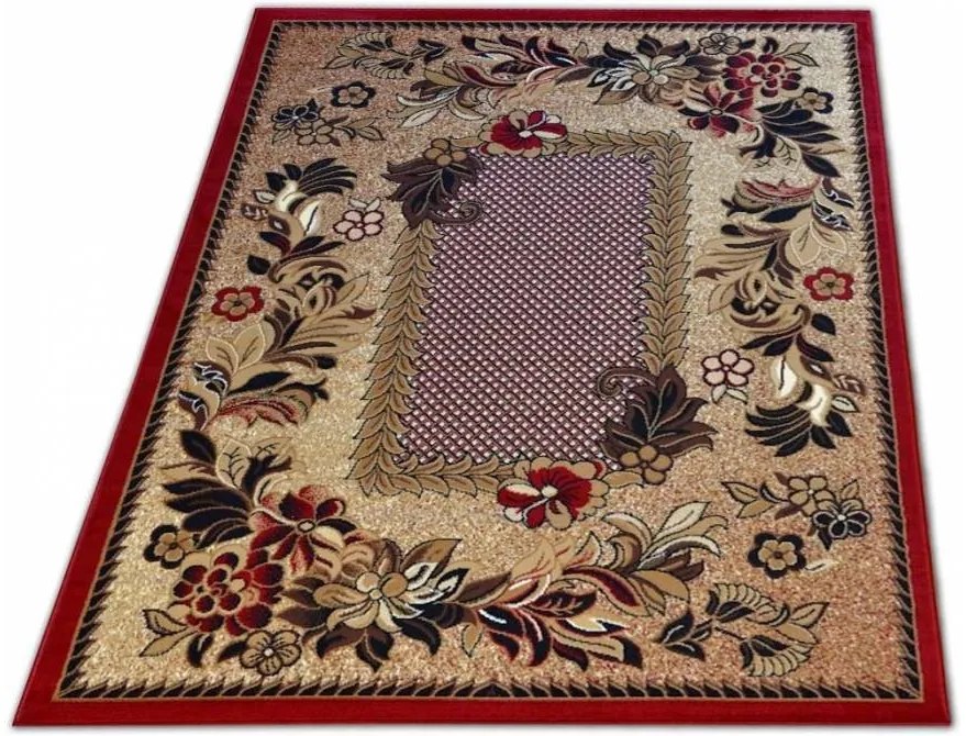 Červeno hnedý kusový koberec s kvetmi Šírka: 40 cm | Dĺžka: 60 cm
