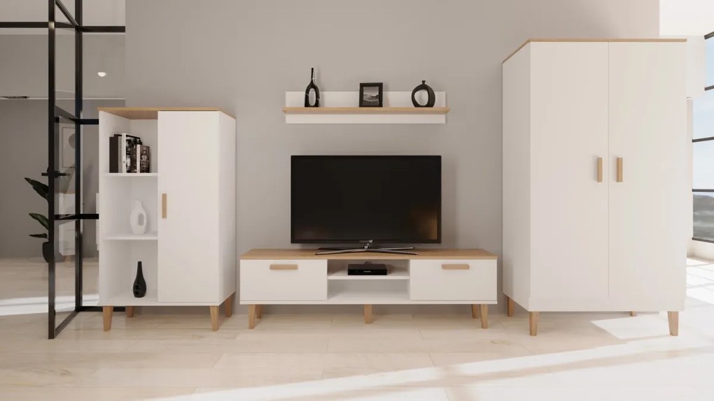 TV stolík DENVER 160 cm biely/dub hickory