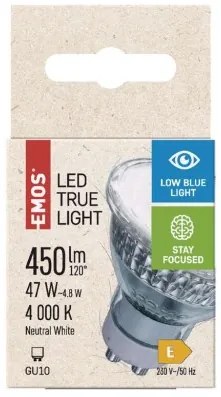 EMOS LED žiarovka True Light MR16, GU10, 4,8 W, 450lm, neutrálna biela