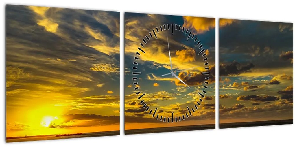 Západ slnka na mori (s hodinami) (90x30 cm)