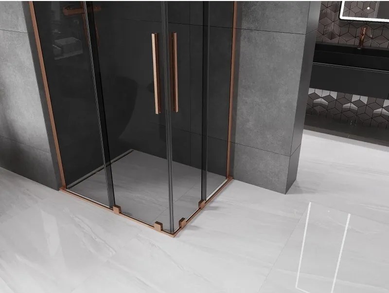 Mexen Velar L Duo, sprchový kút s posuvnými dverami 100 x 90 cm, 8mm šedé sklo, medená matná, 871-100-090-02-43-65