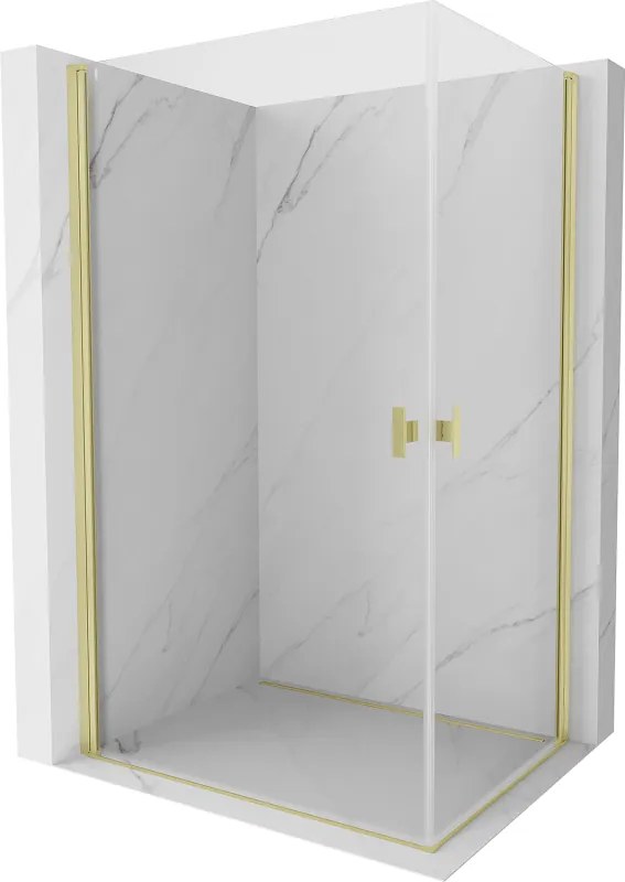 Mexen Mist-B Duo, 2-krídlový výklopný sprchový kút 85 x 75 cm, číre sklo, zlatý matný profil, 8A2-085-075-55-00