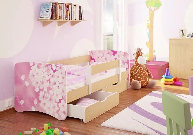 MAXMAX Detská posteľ KVETY funny 180x80 cm - sa zásuvkou 180x80 pre dievča ÁNO