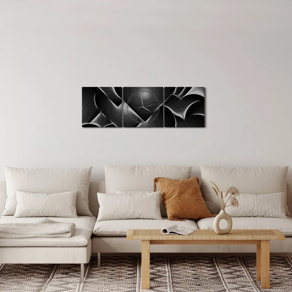Obraz čierno-bielych sŕdc (s hodinami) (90x30 cm)