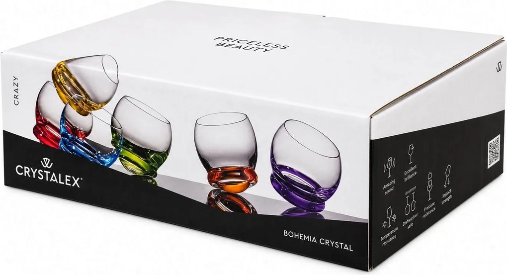 Crystalex Farebné tancujúce poháre mini Crazy 60 ml 6 ks