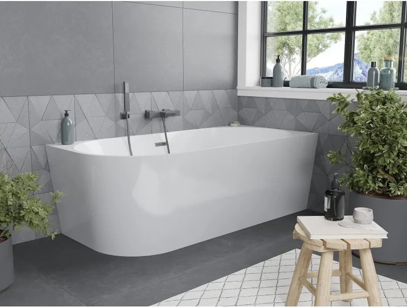 Mexen Mia, voľne stojaca rohová vaňa, pravá, 180 x 80 cm, biela, brúsený grafit prepad, 52691808000P-95