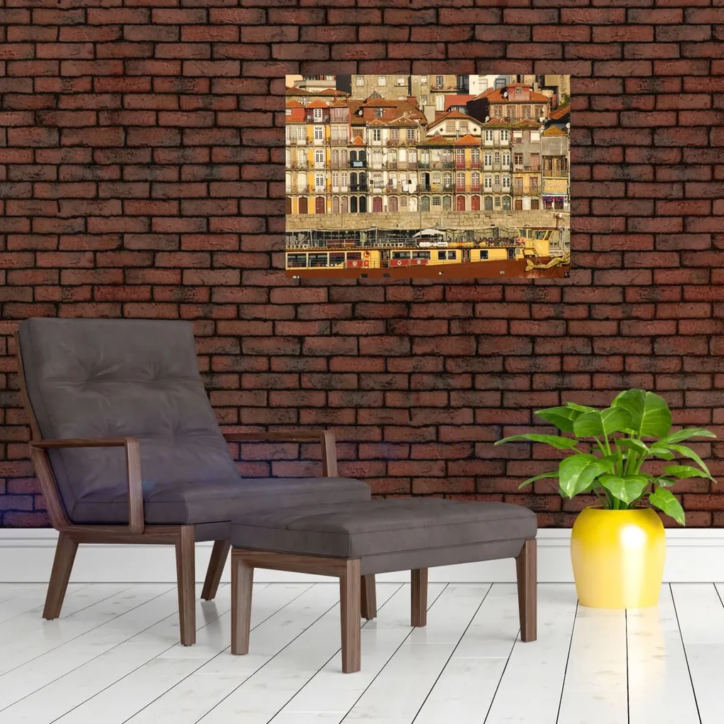Sklenený obraz - Nábrežná štvrť, Portugalsko (70x50 cm)