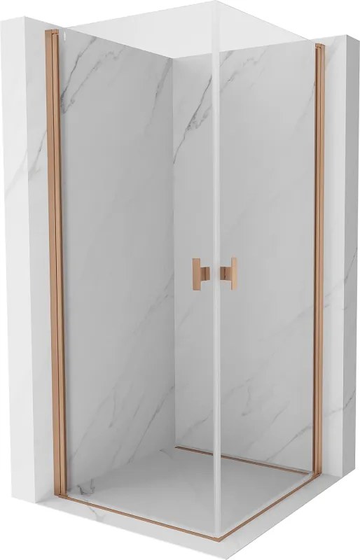 Mexen Mist-B Duo, 2-krídlový výklopný sprchový kút 90 x 90 cm, číre sklo, medený matný profil, 8A2-090-090-65-00