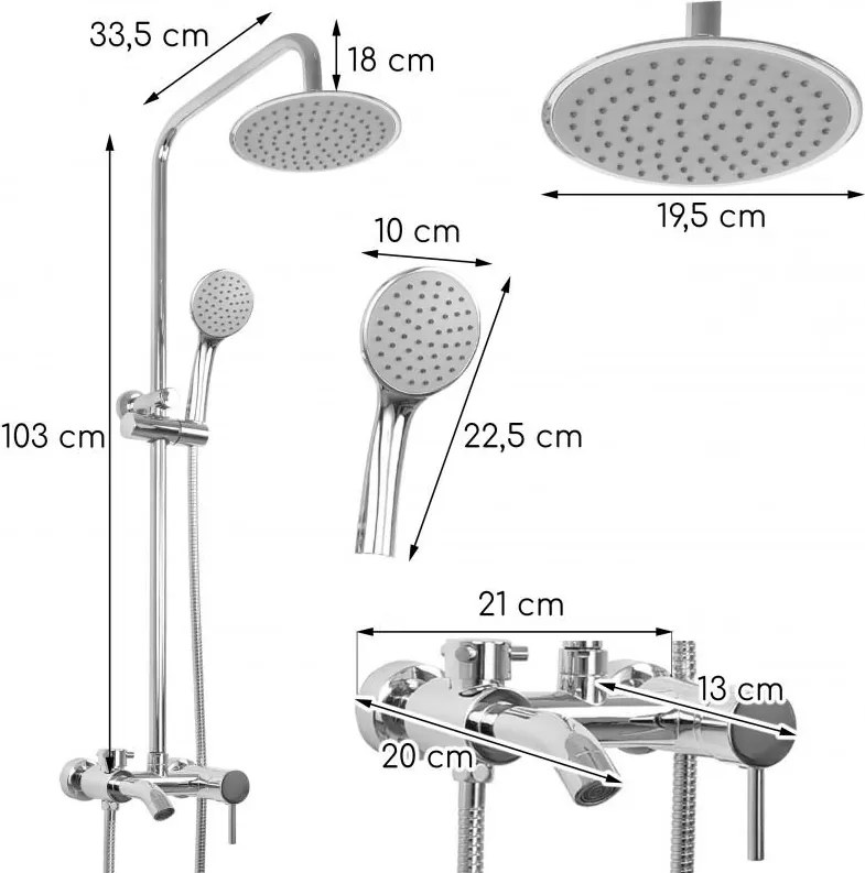 Erga Mutabi, sprchový set s batériou, hlavovou sprchou 20 × 20 cm a výtokom, chrómová, ERG-YKA-BP.MUTABI-20-CHR