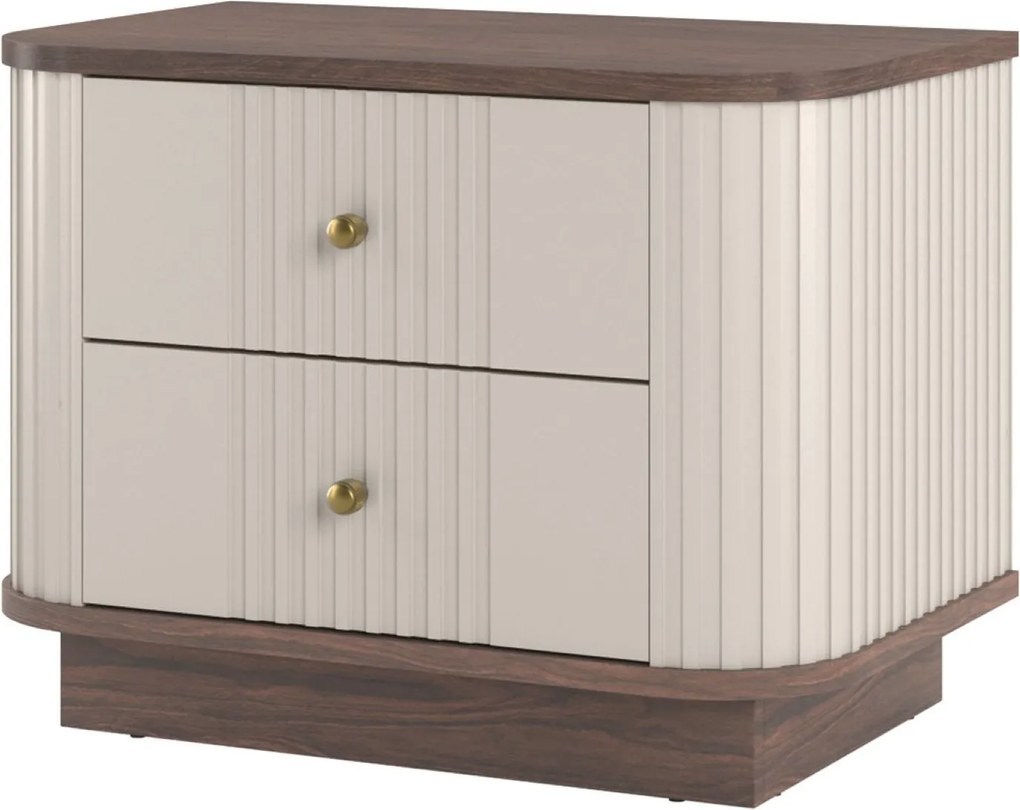 Súprava nočných stolíkov Vesper 56 cm - kašmír / orech / zlaté úchytky