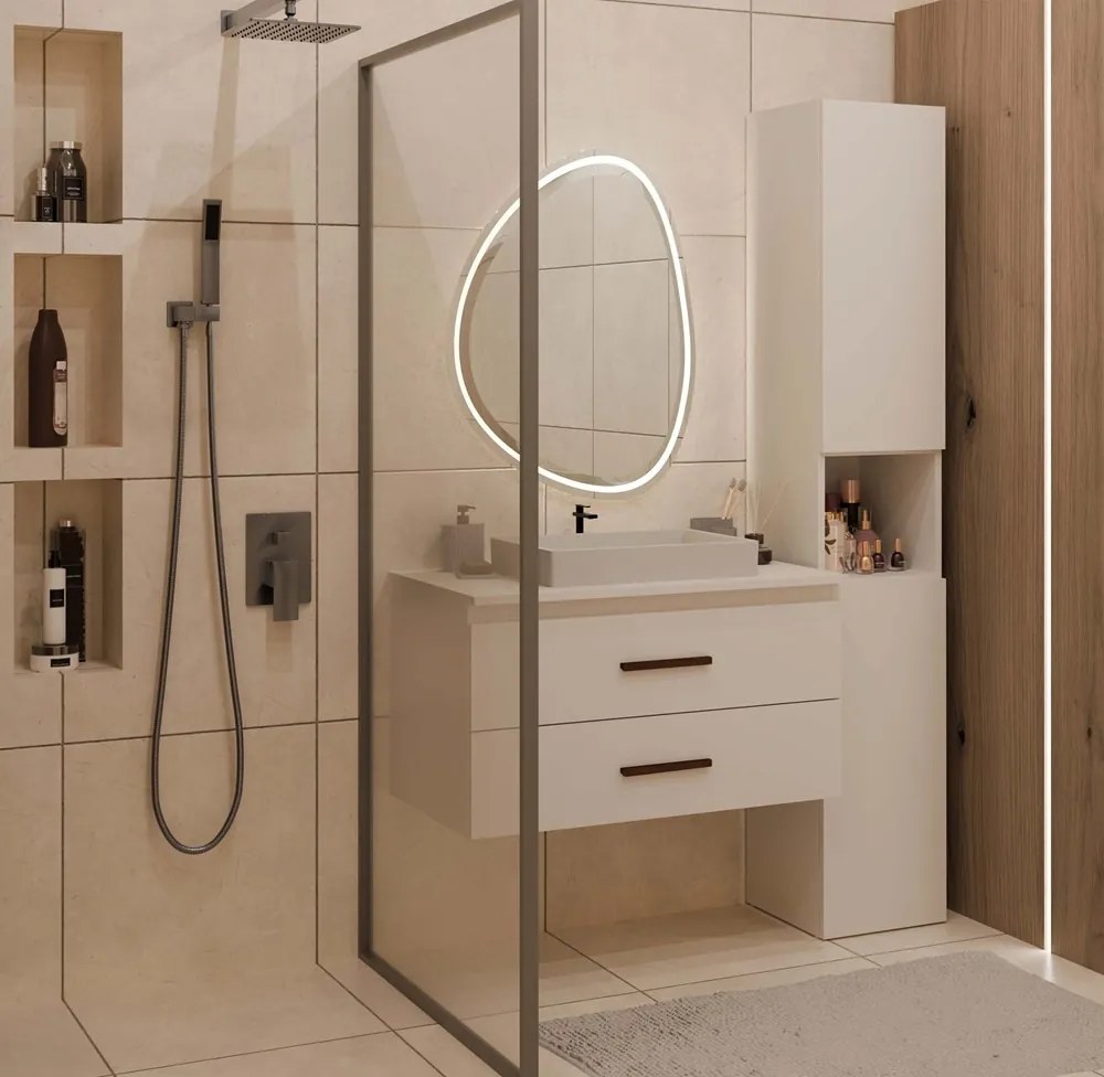 Závěsná skříňka pod umyvadlo s deskou NEL 2S 80 cm kašmírová