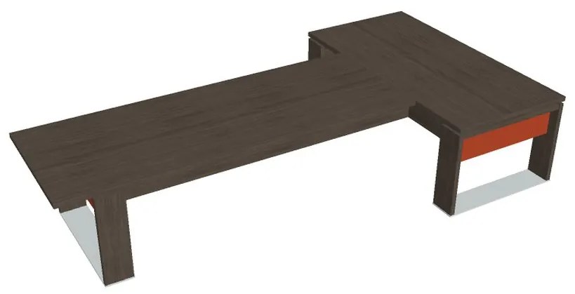Stôl Verno+ S 200 x 370 cm s rokovacím prvkom, dub antracit / oranžová