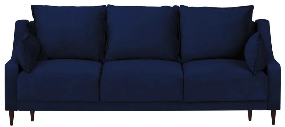 Modrá zamatová rozkladacia pohovka s úložným priestorom Mazzini Sofas Freesia, 215 cm