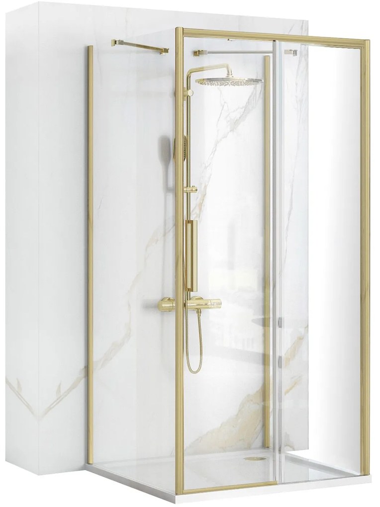 Rea Rapid Slide, 3-stenný sprchovací kút s posuvnými dverami 120(dvere) x 80(stena) x 195 cm, 6mm číre sklo, zlatý matný profil, KPL-04713