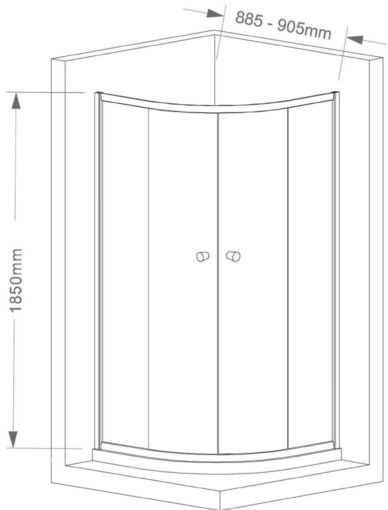 Aqualine Aqualine, ARLETA štvrťkruhová sprchová zástena 900x900mm, číre sklo, HLS900Y