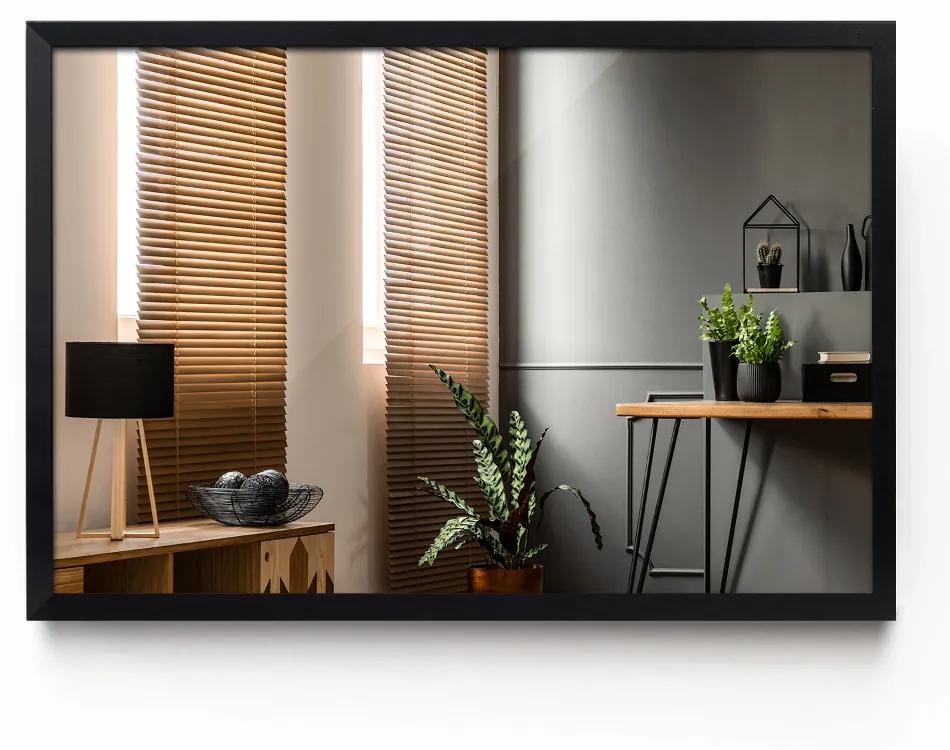 Obdĺžnikové zrkadlo do obývačky v čiernom ráme MDF 100x70 cm