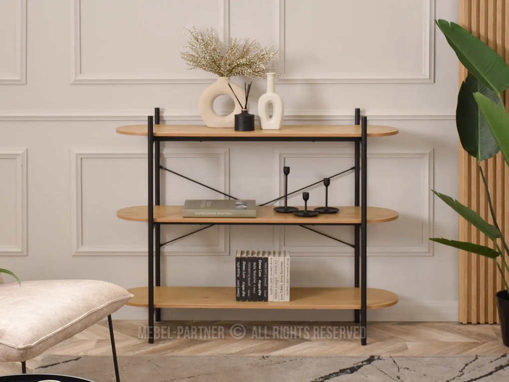 Konzolový stolík Inge (dub + čierna). Akcia -18%. Vlastná spoľahlivá doprava až k Vám domov. 1110813