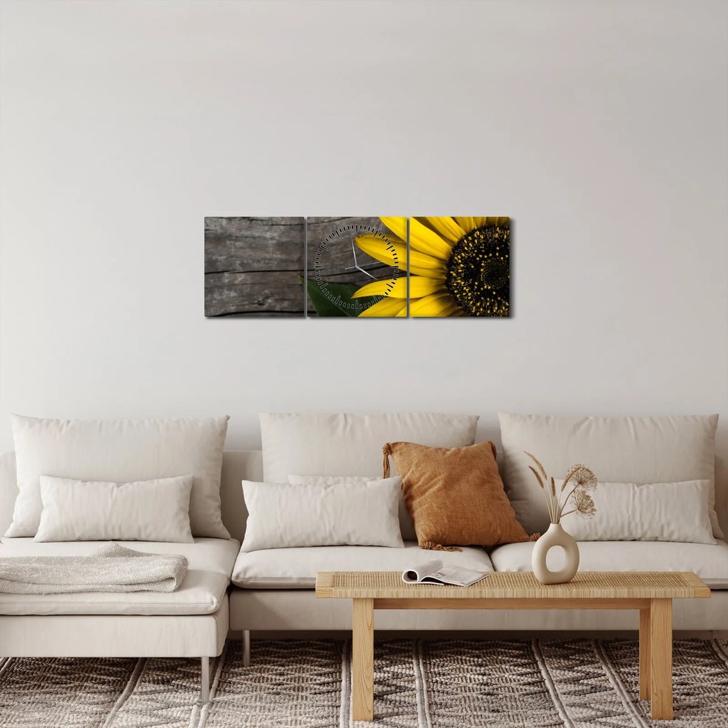 Obraz - Kvet slnečnice (s hodinami) (90x30 cm)