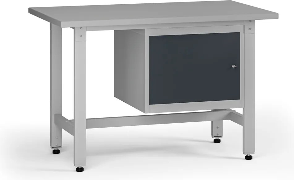 Výškovo nastaviteľný dielenský stôl G5, 1200 x 750 x 800-1000 mm, 1x skrinka, grafit