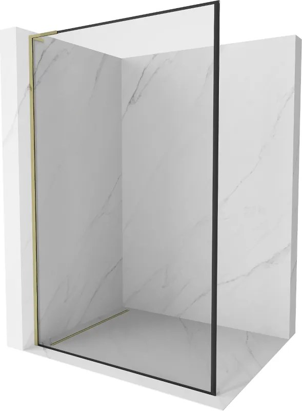 Mexen Kioto L, sprchová zástena Walk-In 90 x 200 cm, 8mm číre sklo čierny vzor, zlatý lesklý profil,800-090-103-50-70