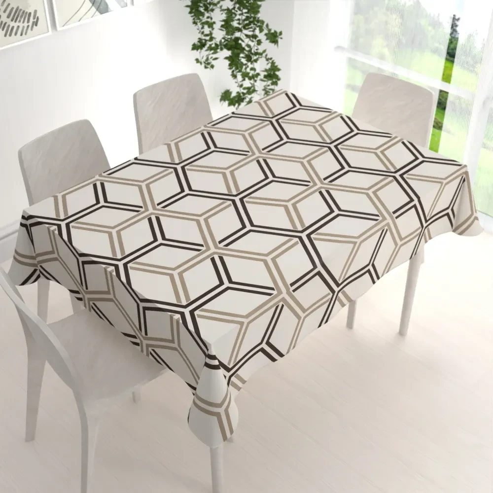 Biante Bavlnený obdĺžnikový obrus Sandra SA-558 Hnedé hexagóny na krémovom 140x200 cm