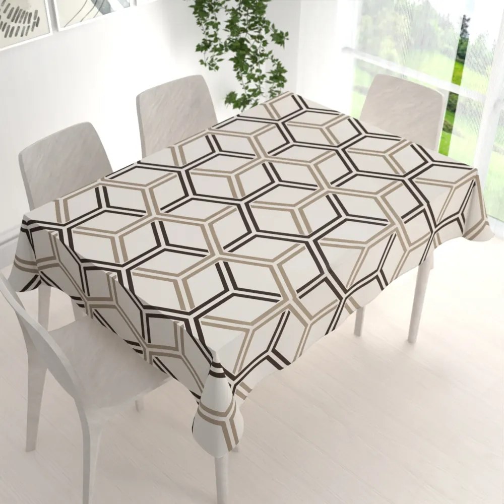 Biante Bavlnený obdĺžnikový obrus Sandra SA-558 Hnedé hexagóny na krémovom 50x100 cm