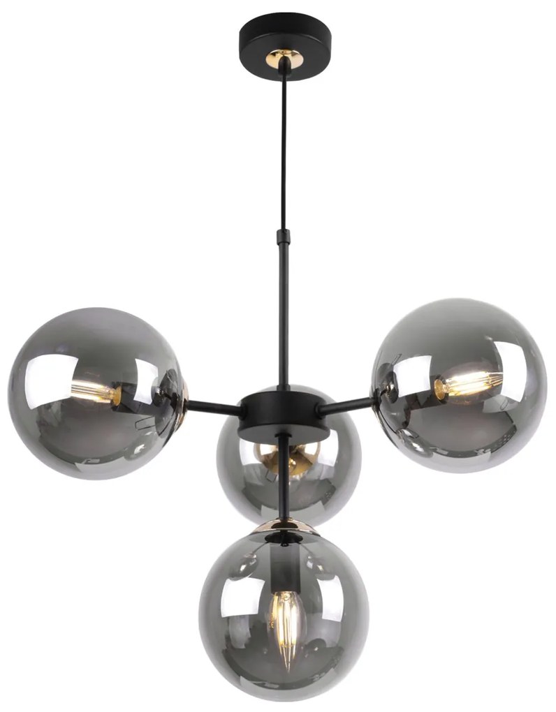 Závesné svietidlo Paris, 4x grafitové sklenené tienidlo, g