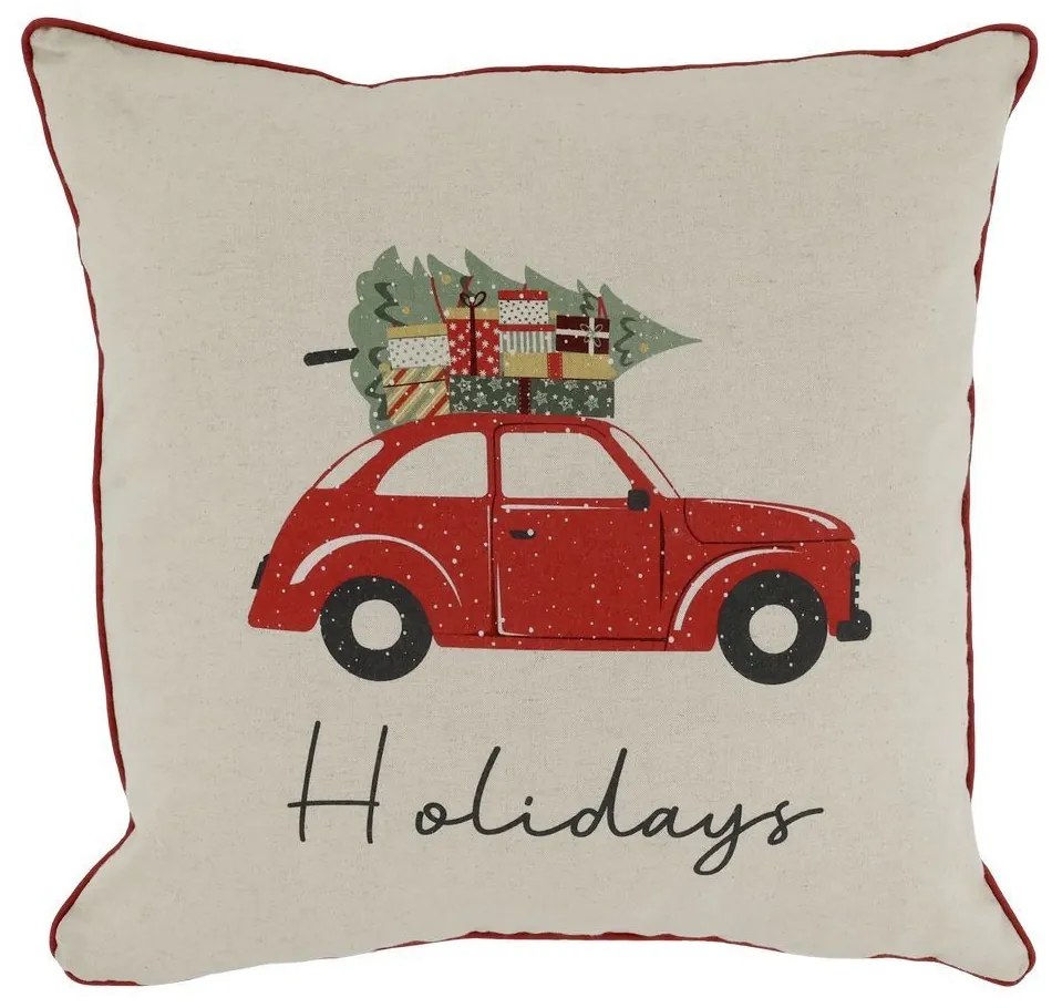 Béžová bavlnená obliečka na vankúš s autíčkom Holidays - 50*50cm