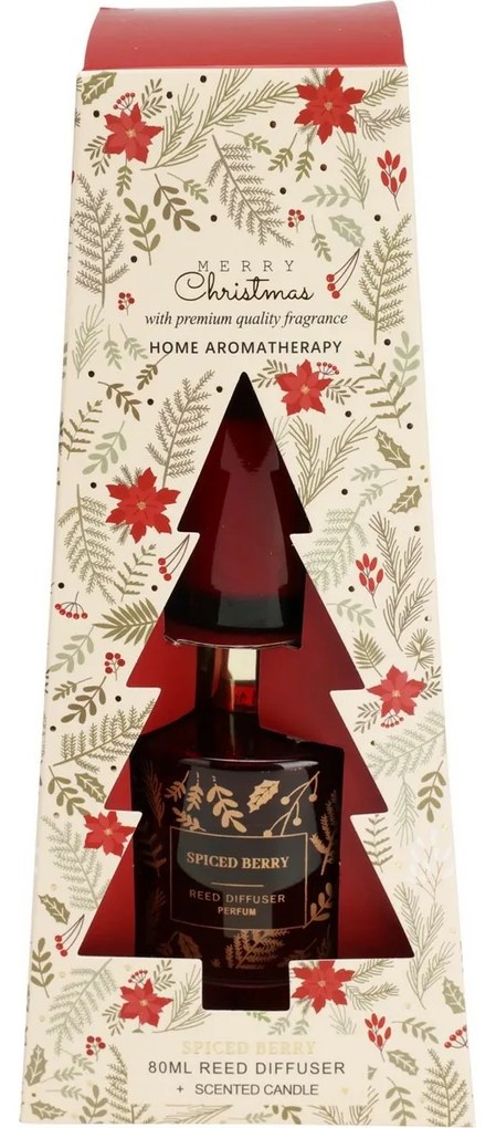 Darčeková sada difuzéra a sviečky Merry Christmas Spiced berry, 2 ks