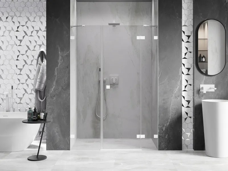 Mexen Lunar, pravé otočné sprchové dvere 140 cm, 8mm číre sklo, biely profil, 834S-140-050-20-00-P