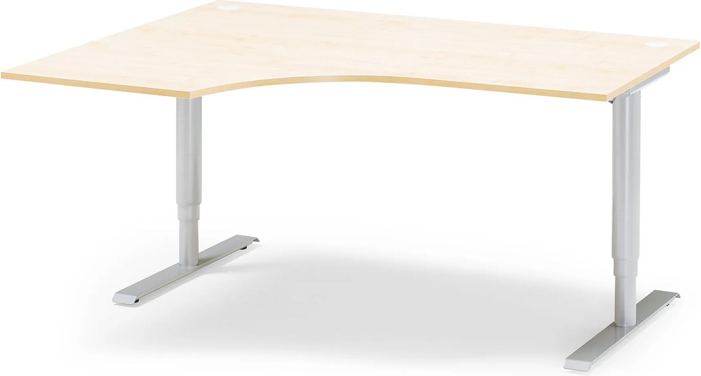 Výškovo nastaviteľný stôl Adeptus, ľavý, 1800x1200 mm, breza lam./šedá