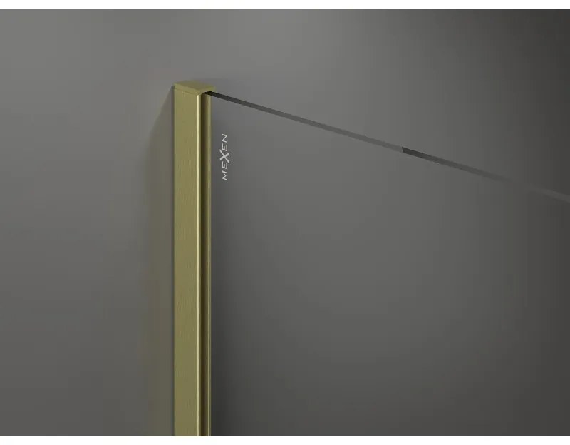 Mexen Kioto, sprchová zástena Walk-In 110 x 200 cm, 8mm sklo vzor zrkadlo, zlatý matný profil, 800-110-101-55-50