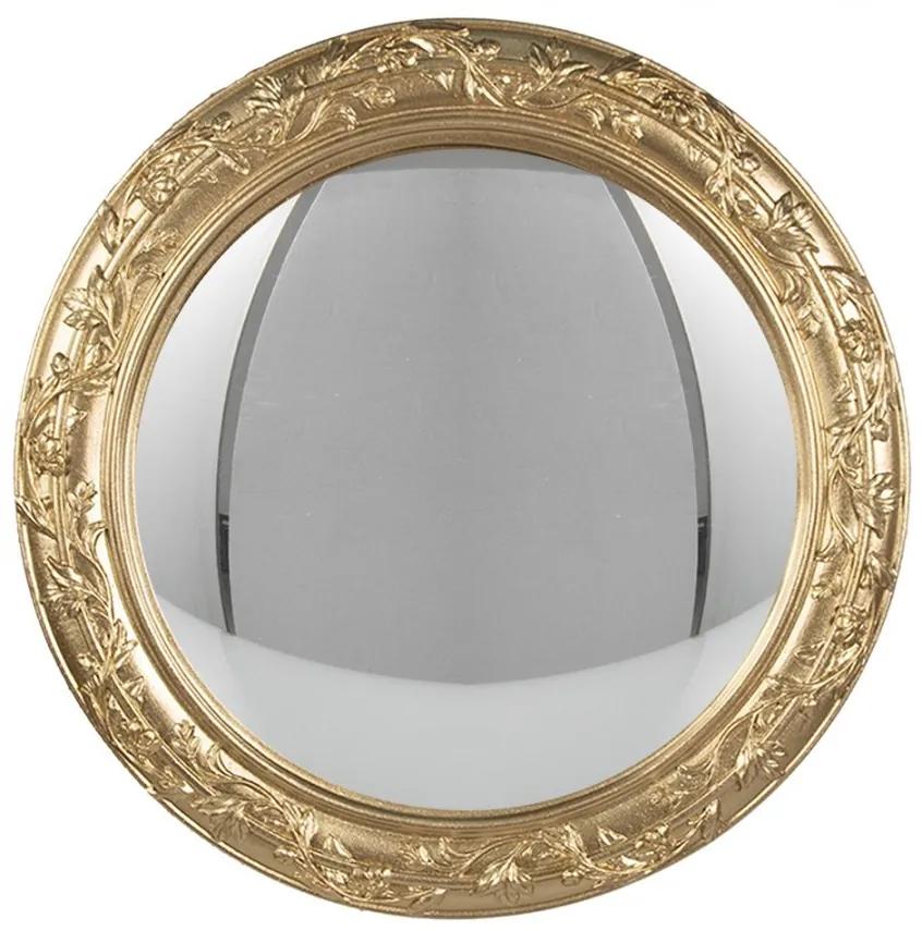 Zlaté okrúhle nástenné vypuklé zrkadlo s listami – Ø 26*2/ Ø 19 cm