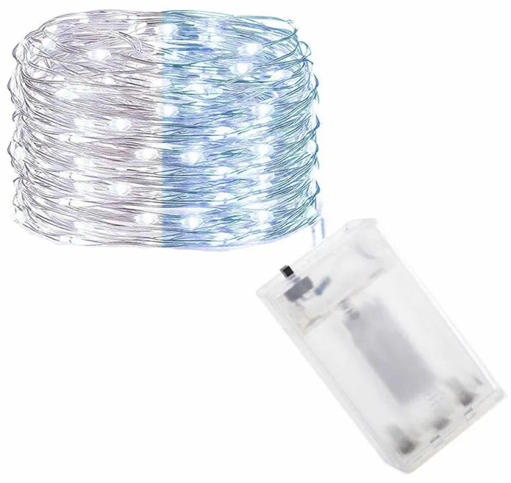 SPRINGOS LED reťaz Nano Duo - 10m, 100LED, 3xAA, biela / modrá
