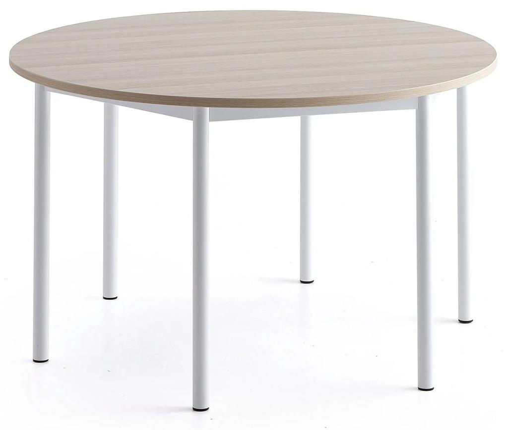 Stôl BORÅS PLUS, Ø1200x720 mm, laminát - jaseň, biela