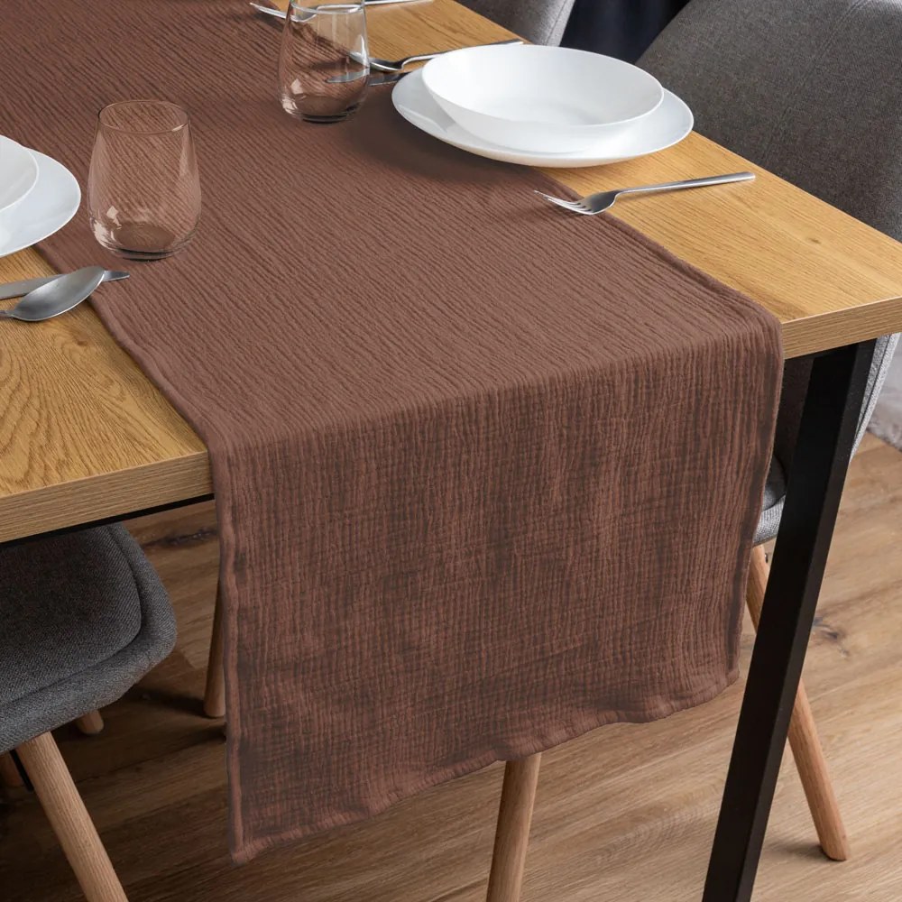 Biante Mušelínový behúň na stôl MSN-075 Hnedý 45x120 cm