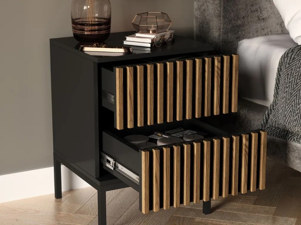 AKCIA Nočný stolík MEORATI 40x40cm, čierna/dub artisan II. akosť