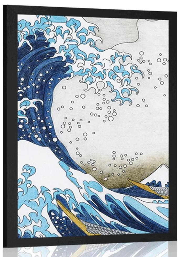 Plagát reprodukcia Veľká vlna z Kanagawa - Kacušika Hokusai - 60x90 white