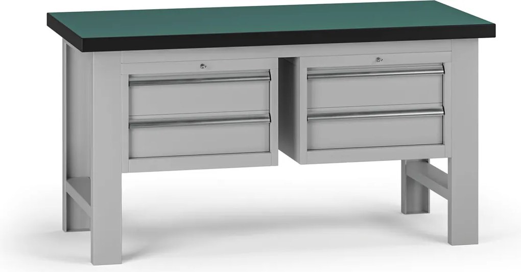 Pracovný stôl do dielne G8, 1500 x 750 x 800 mm, 2x kontejner, 4 zásuvky, sivá