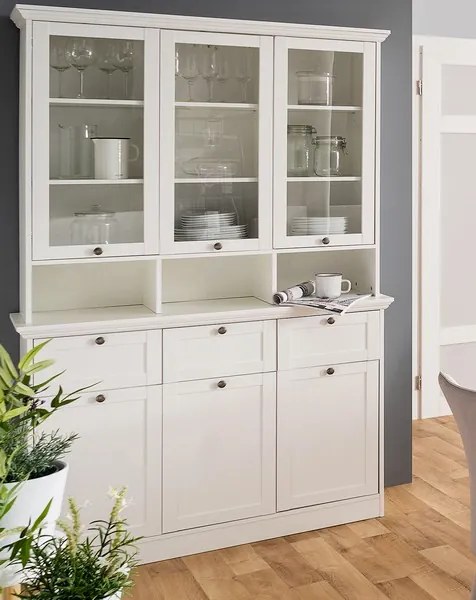 Široká úložná vitrína Landwood, biela