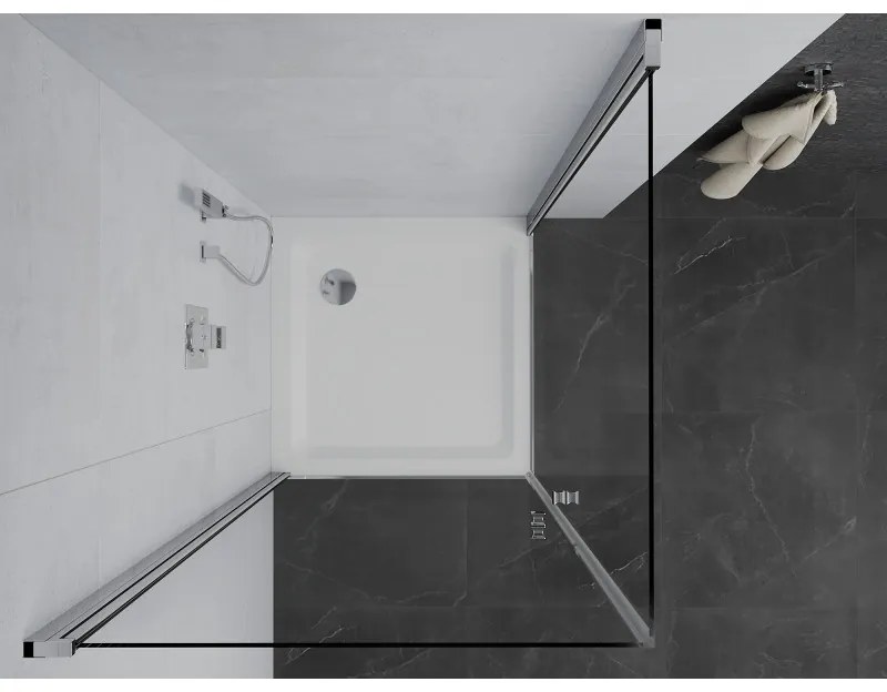 Mexen Pretoria Duo, sprchovací kút s 2-krídlovými dverami 70 (dvere) x 70 (dvere) cm, 6mm číre sklo, chrómový profil + slim sprchová vanička 5cm biela, 852-070-070-01-02-4010