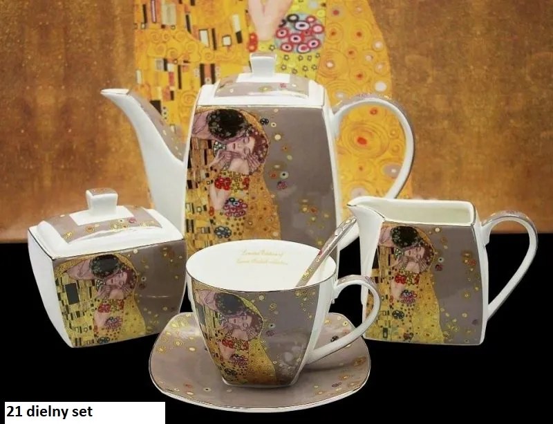 Porcelánový 21 dielny set na kávu alebo čaj,Gustav Klimt  The Kiss, Queen Isabell, 09295